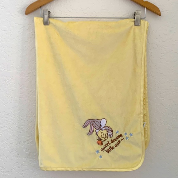 Baby Looney Tunes Tweety Bird Bugs Bunny Yellow Crib Blanket Satin Back & Trim - Picture 1 of 6